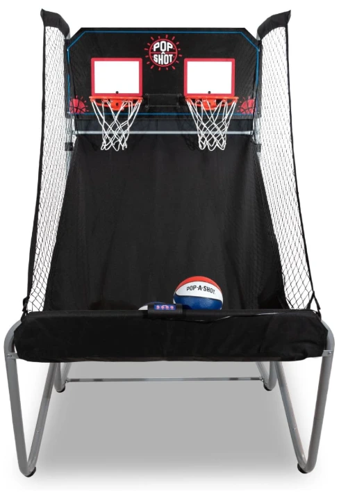 Foldable Home Arcade Basketball Game with infrared scoring sensor and multiple balls in play.